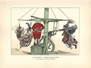 Caricature of a man impotently tilting at Caricature of a man impotently tilting at