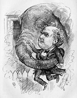 Elephants Collection: Caricature of P T Barnum and Jumbo the elephant
