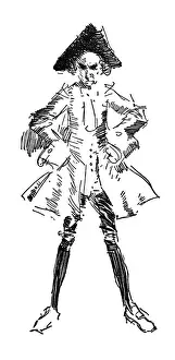 Tricorne Prints: Caricature by Phil May of an Actor in 17th century costume