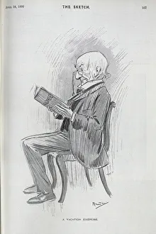 Homer Prints: Caricature by Phil May, of William Gladstone, reading Homer