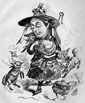 Caricature of Queen Victoria as a shepherdess with lambs