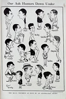 Chapman Collection: Caricatures of players from the English cricket team, by Kerwin Maegraith