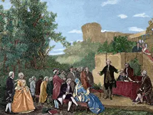 Goldoni Prints: Carlo Goldoni (1707-1793), Italian playwright, reciting. Eng