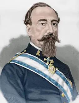 Geographer Prints: Carlos Ibanez de Ibero (1825-1891). Engraving. Colored