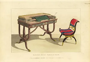Furnishings Prints: Carlton House table and chair, 1814