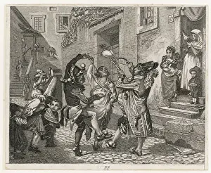 Carnival revellers in a Roman street