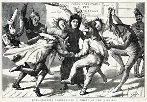 Distressed Prints: Carnival revellers in a Roman street