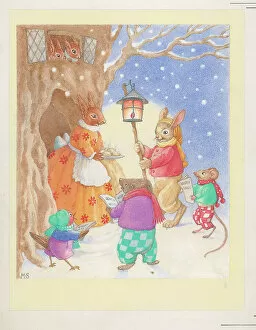 Carol Collection: Carol singing and mince pies Children's Postcard
