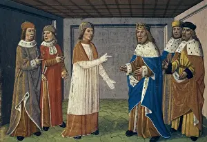 Carolingian Empire. Charlemagne welcomes Pope