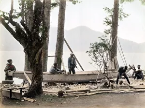 Carpenters, boat builders at work, Japan