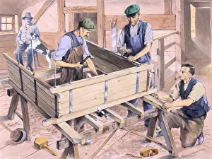 Barn Prints: Carpenters building a wagon