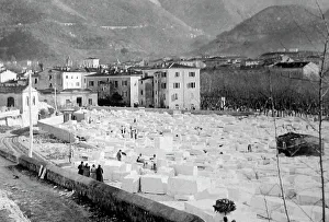 Carrara marble blocks at the railway station, Italy