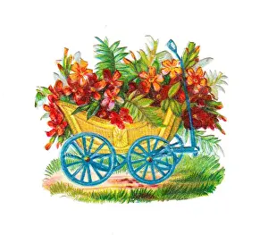 Cart with flowers on a Victorian scrap