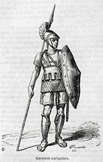 Armored Prints: Carthaginian warrior. Engraving, 19th century
