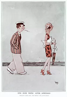 Images Dated 26th January 2021: Cartoon by Alfred Leete showing a fashionable 1920s couple walking along a beach