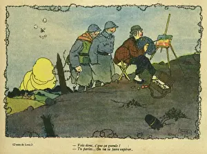 Visual Prints: Cartoon, Artist on a battlefield, WW1