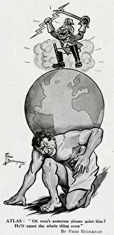 Reckless Gallery: Cartoon, Atlas with Kaiser Wilhelm on a globe, WW1