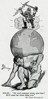 Disruption Prints: Cartoon, Atlas with Kaiser Wilhelm on a globe, WW1