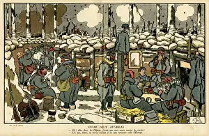 Sandbags Prints: Cartoon, Between two attacks, WW1