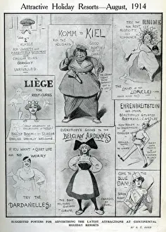Kiel Prints: Cartoon, Attractive Holiday Resorts, August 1914, WW1