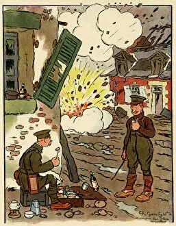 Cartoon, During the bombardment, WW1