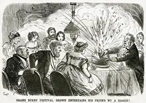 Explosion Prints: Cartoon, Brown entertains his friends wi a haggis
