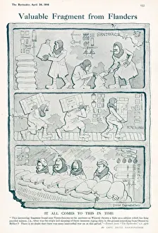 Sandbags Prints: Cartoon by Bruce Bairnsfather in the style of Egyptian Hieroglyphs