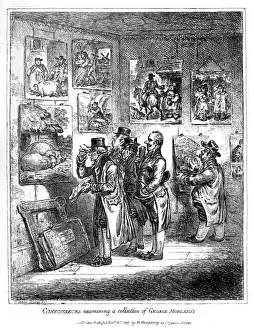 Examining Prints: Cartoon, Connoisseurs examining a collection