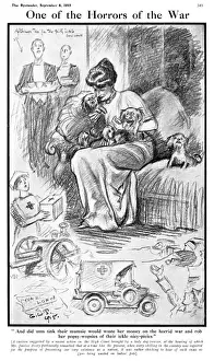 Expensive Prints: Cartoon criticising dogs given luxury food in wartime, WW1