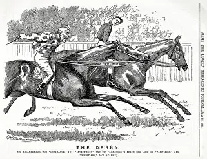 Jockeys Prints: Cartoon, The Derby, Joseph Chamberlain wins the race