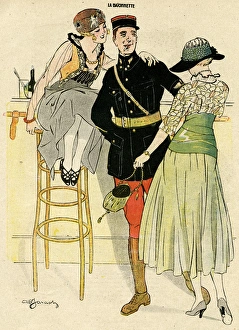 Admiration Gallery: Cartoon, French aviator in a bar, WW1
