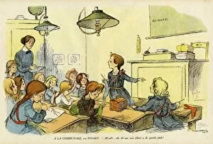 Knitting Gallery: Cartoon, French classroom scene, WW1