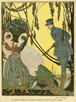 Peacock Prints: Cartoon, French relations with the Middle East, WW1