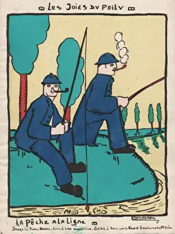 Cartoon, French soldiers relaxing on leave, WW1