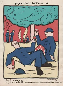Cartoon, French soldiers relaxing on leave, WW1