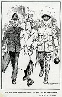 Accent Collection: Cartoon, German arrested in the street, WW1