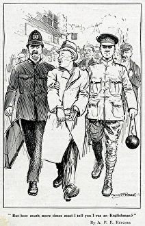 Accent Collection: Cartoon, German arrested in the street, WW1