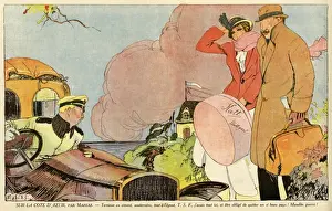 Cartoon, German couple leaving Cote d Azur, WW1