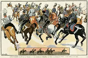 Charging Prints: Cartoon, German military staff, before and after, WW1