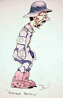 Cartoon of German soldier in a sketch book, WW1