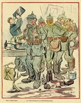 Cartoon, German soldiers eating and drinking, WW1