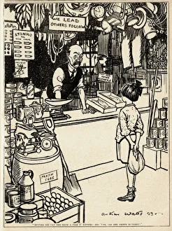 Grocer Gallery: Cartoon, Girl at the grocers shop
