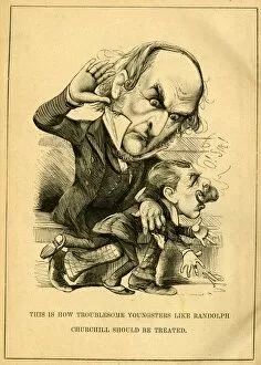 Cartoon, Gladstone punishing Randolph Churchill
