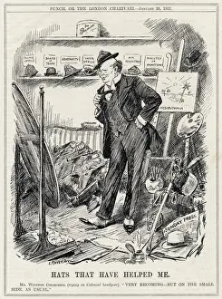 Souvenirs Prints: Cartoon, Hats That Have Helped Me (Churchill)