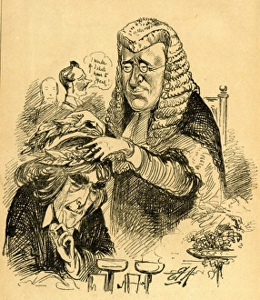 Images Dated 20th April 2017: Cartoon, Henry Irving crowned with a laurel wreath