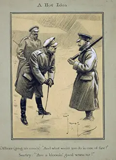 Rounds Prints: Cartoon, A Hot Idea - Officer and Sentry, WW1