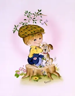 Cartoon illustration - boy and pet dog
