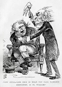 Pain Collection: Cartoon, John Bull with William Gladstone as dentist