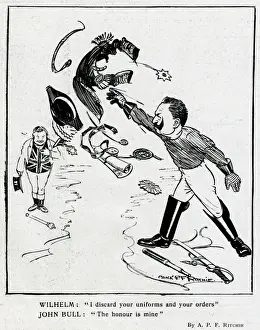 Received Prints: Cartoon, Kaiser Wilhelm discarding uniforms, WW1