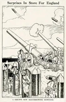 Inventive Prints: Cartoon, Krupps New Man-Throwing Howitzer, WW1
